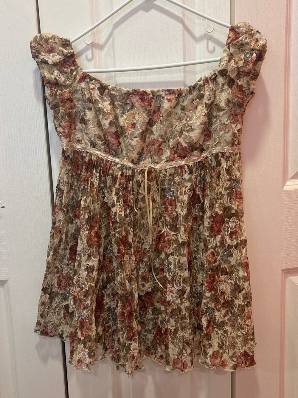 Floral Jfashion Smocked Peasant Top - Cream with Rust and Olive